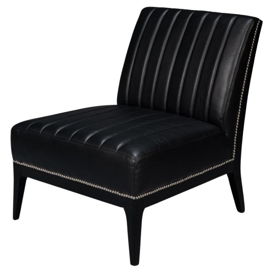 Modern Black Leather Accent Chair For Sale