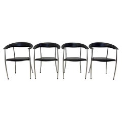 Modern Black Leather and Chome Dining Chairs for Arper, Italy - Set of Four