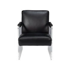Modern Black Leather and Lucite Armchair