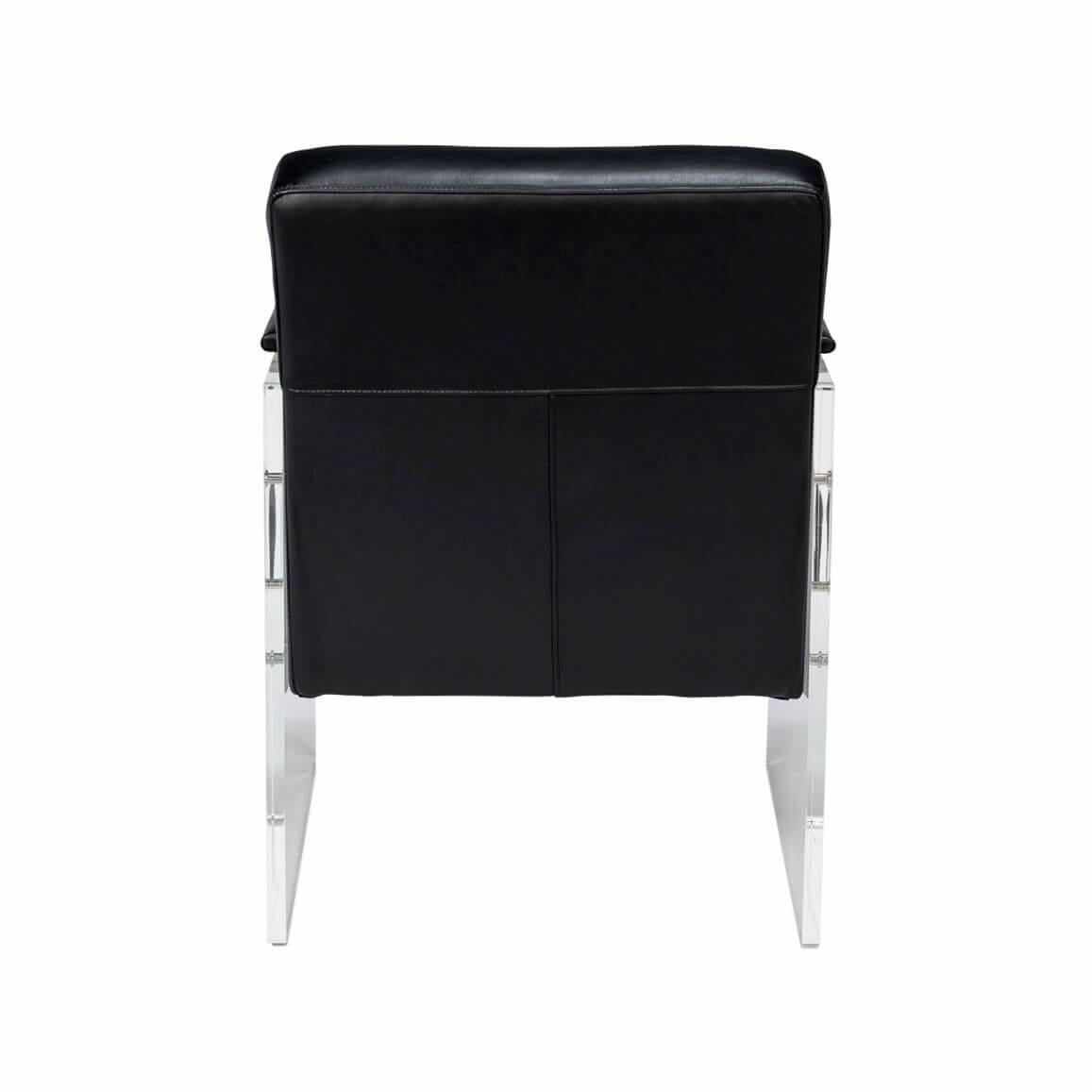 Asian Modern Black Leather and Lucite Armchair For Sale
