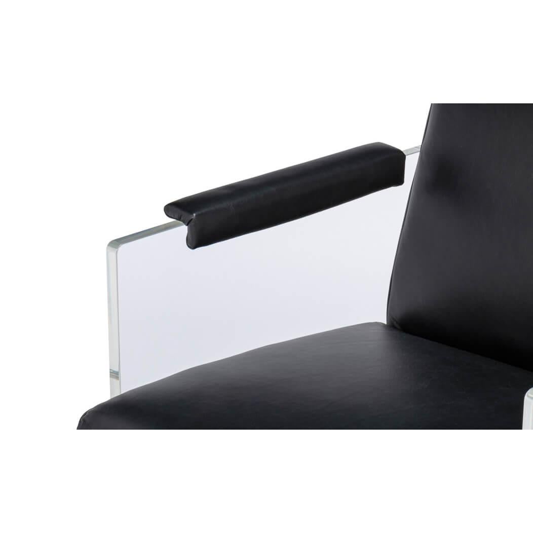 Contemporary Modern Black Leather and Lucite Armchair For Sale