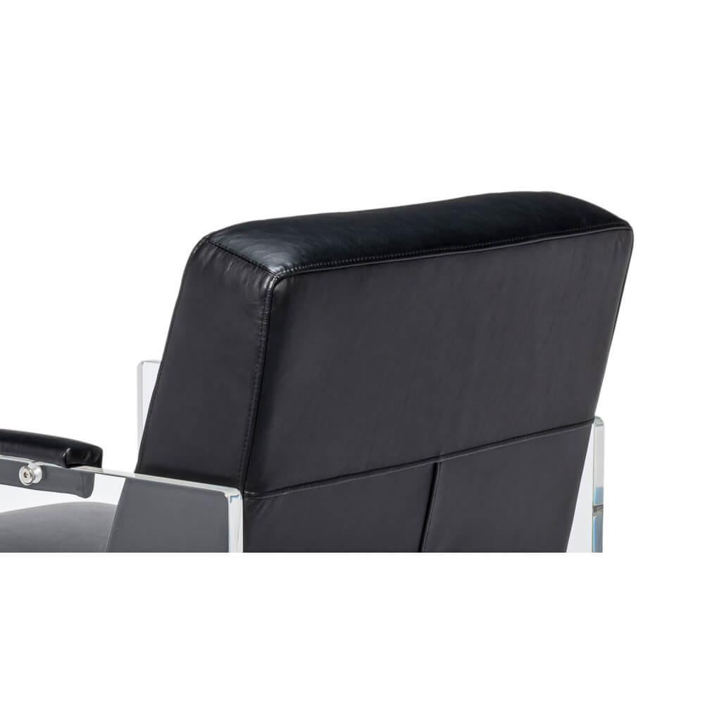 Moderner Sessel aus schwarzem Leder und Lucite (Acryl) im Angebot