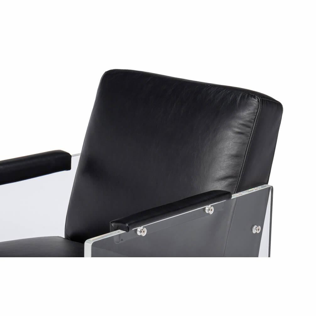 Modern Black Leather and Lucite Armchair For Sale 1