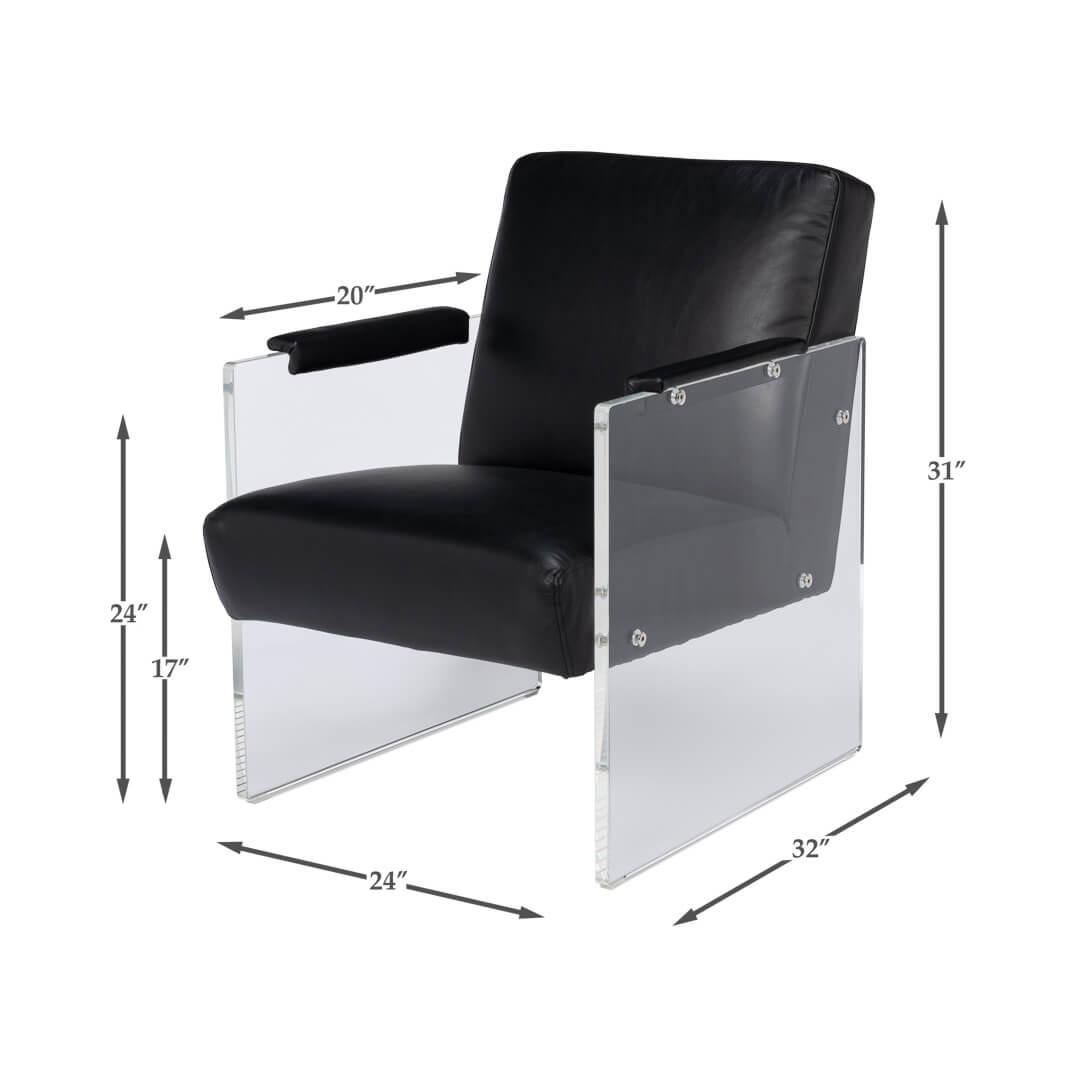 Modern Black Leather and Lucite Armchair For Sale 2