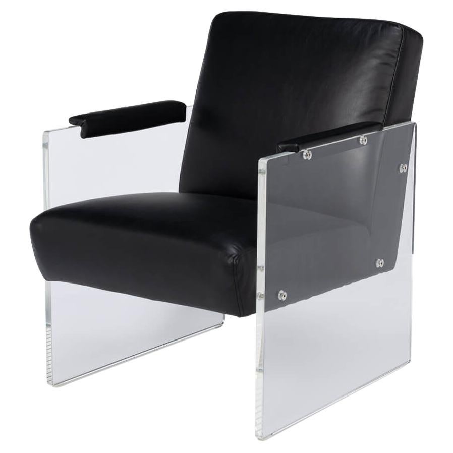 Modern Black Leather and Lucite Armchair For Sale