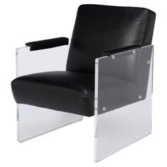 Modern Black Leather and Lucite Armchair