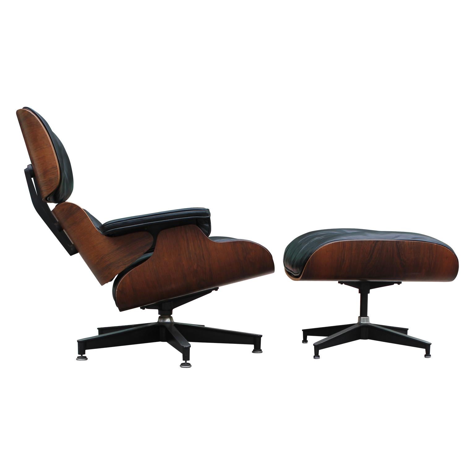 American Modern Black Leather and Rosewood Herman Miller Eames Lounge Chair and Ottoman