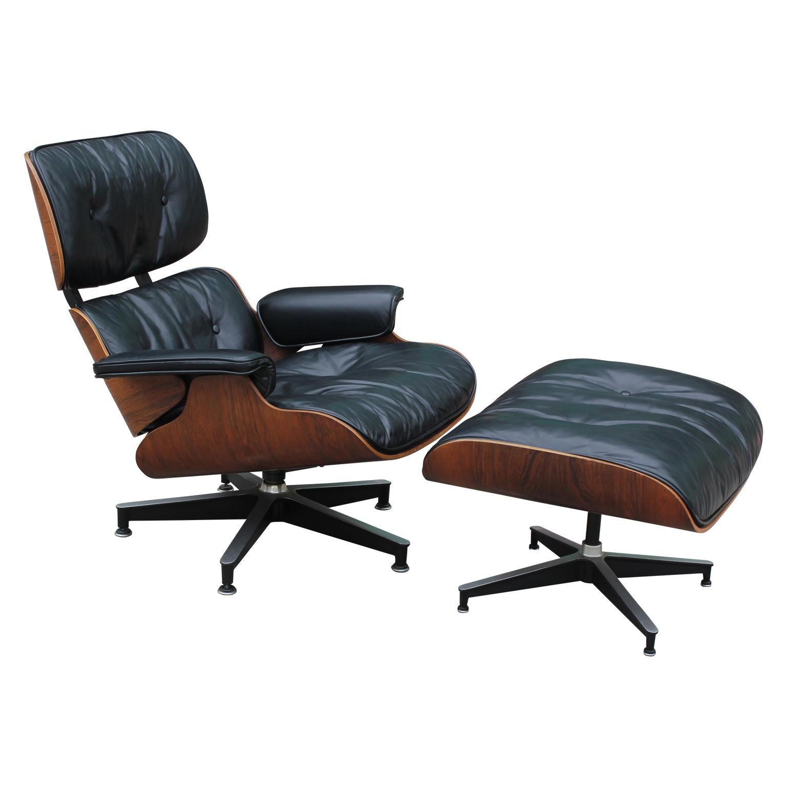 Modern Black Leather and Rosewood Herman Miller Eames Lounge Chair and Ottoman