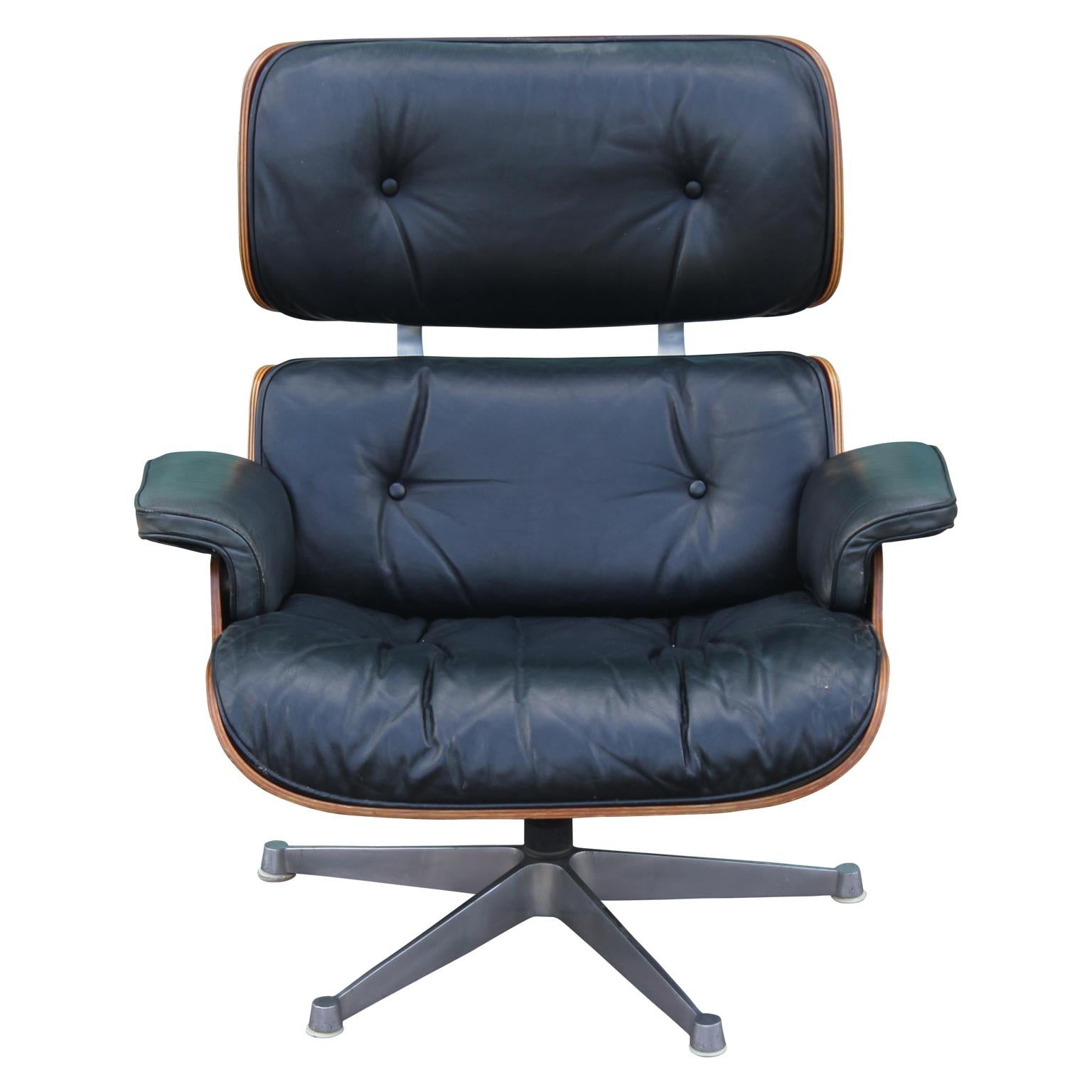 Modern Black Leather and Rosewood Vitra Eames Lounge Chair and Ottoman 1