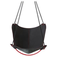 Modern Black Leather ButterFLY Hanging Swing Chair with Red Detail
