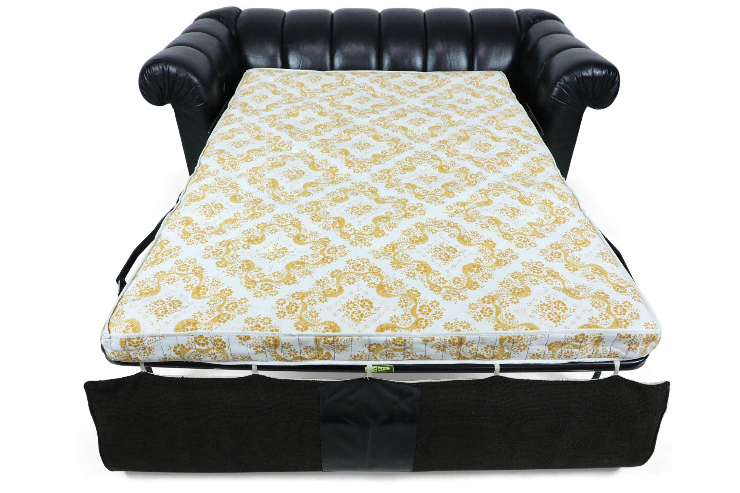 Modern Black Leather Channeled Sofa with Pull Out Bed For Sale 7