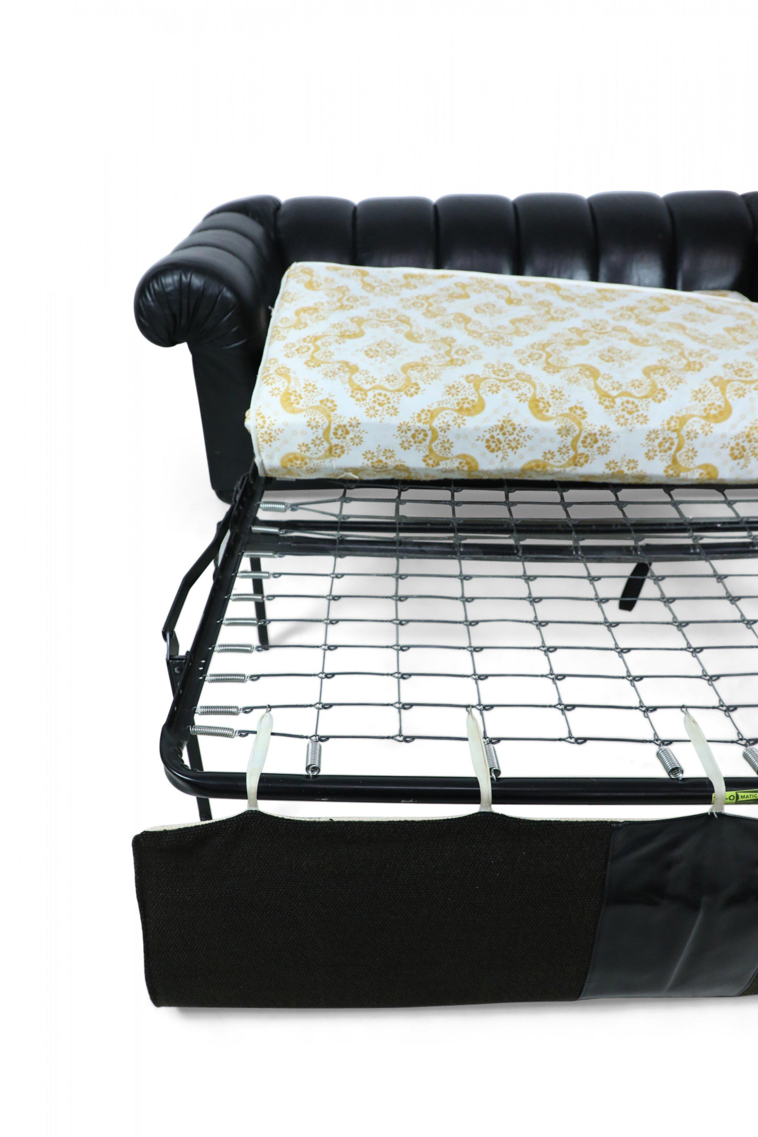 Modern Black Leather Channeled Sofa with Pull Out Bed For Sale 8