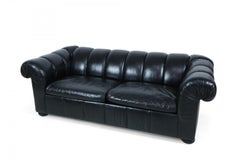 Modern Black Leather Channeled Sofa with Pull Out Bed