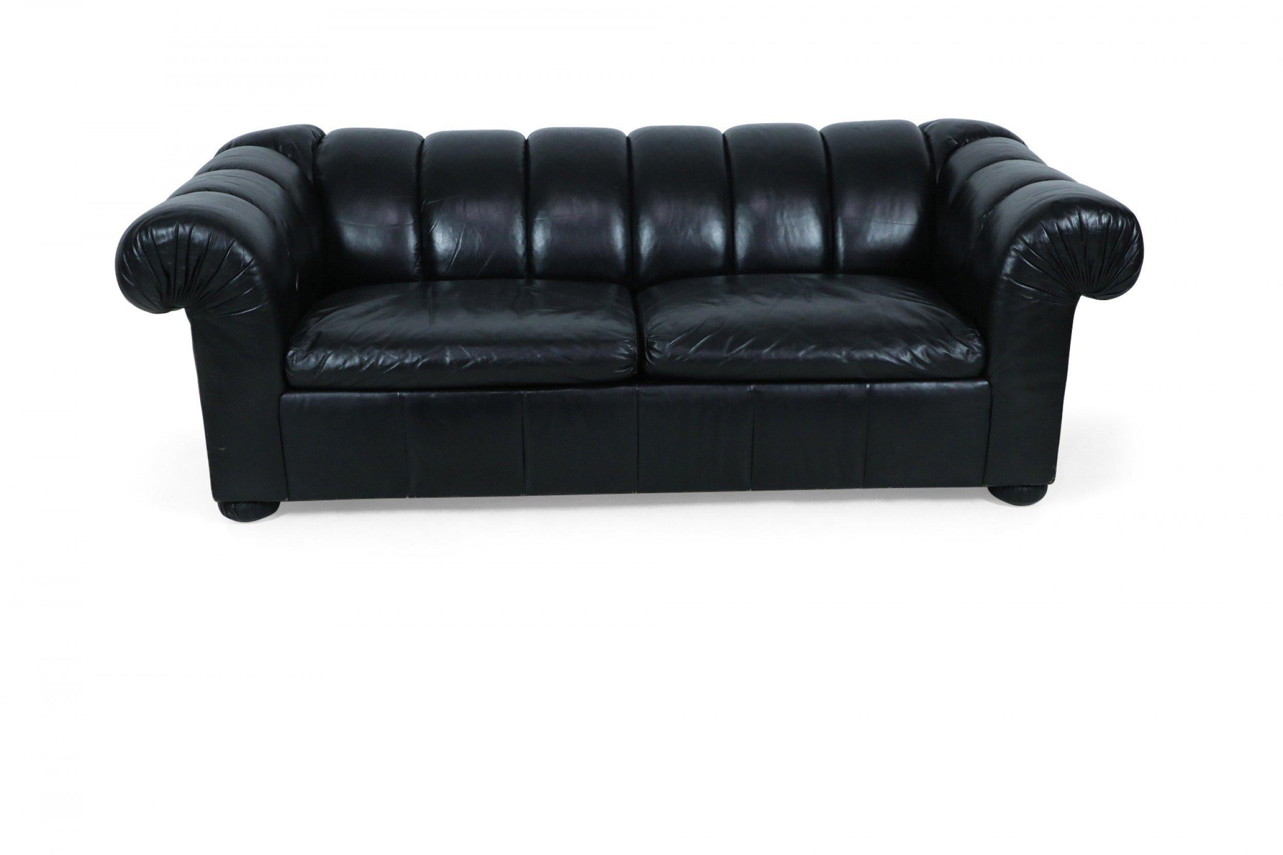 Upholstery Modern Black Leather Channeled Sofa with Pull Out Bed For Sale