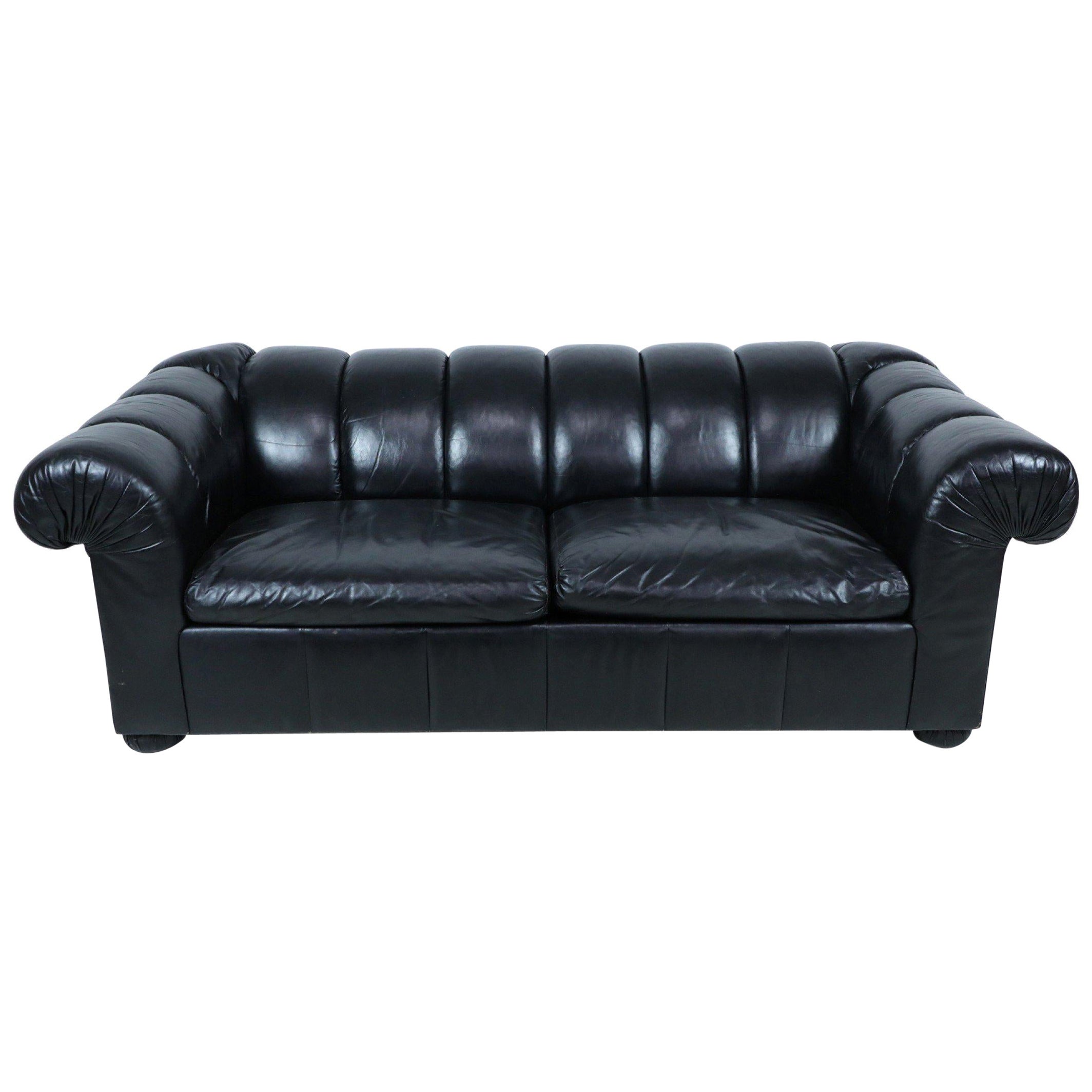 Modernes modernes schwarzes Ledersessel mit kanalisiertem Sofa und ausziehbarem Bett