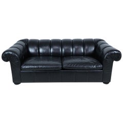 Modernes modernes schwarzes Ledersessel mit kanalisiertem Sofa und ausziehbarem Bett