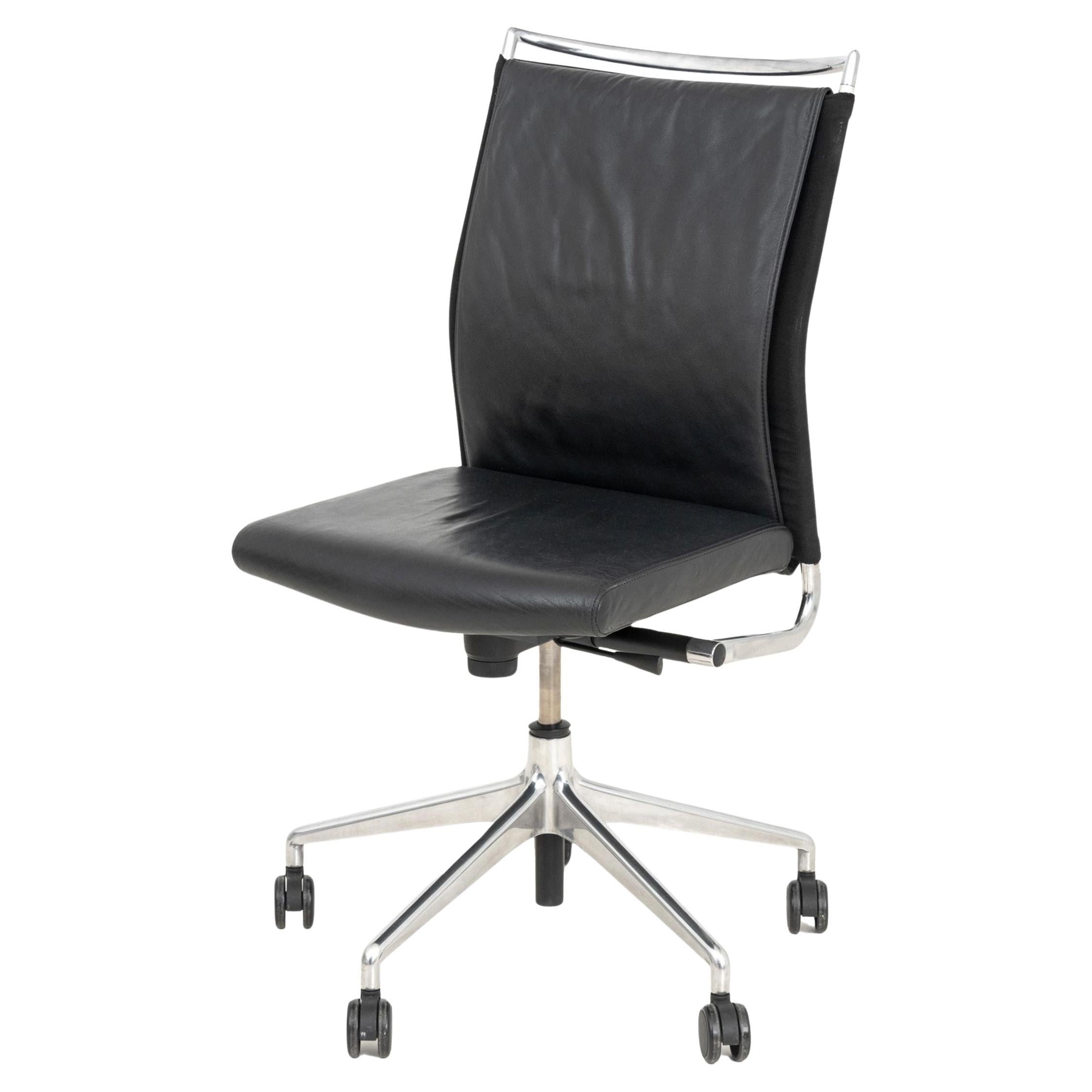 Modern Black Leather 
Chrome Swivel Office Chair