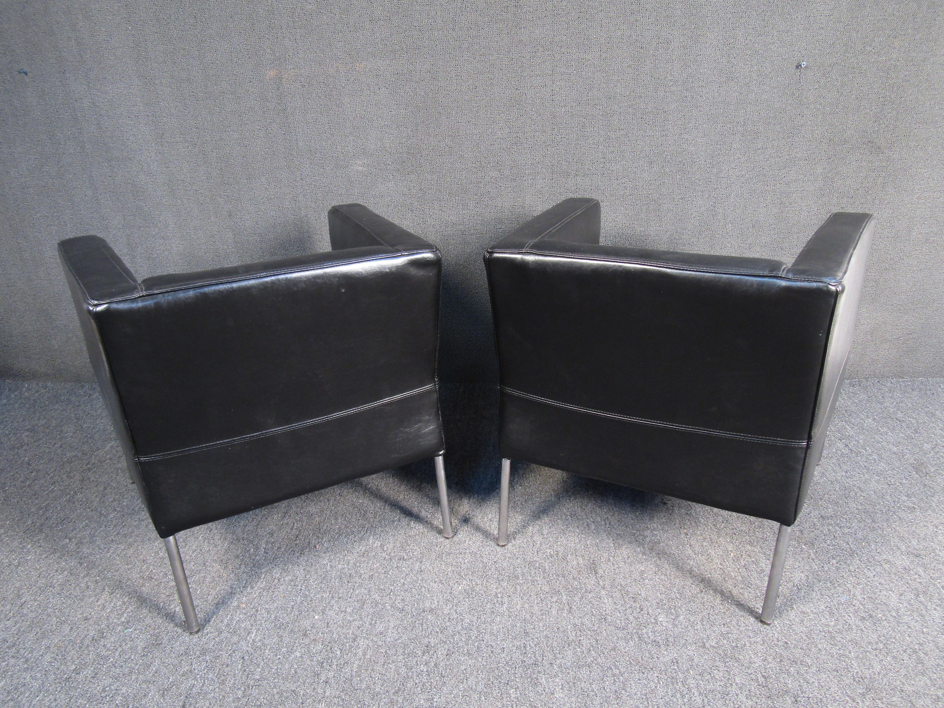 Mid-Century Modern Modern Black Leather Club Chairs For Sale
