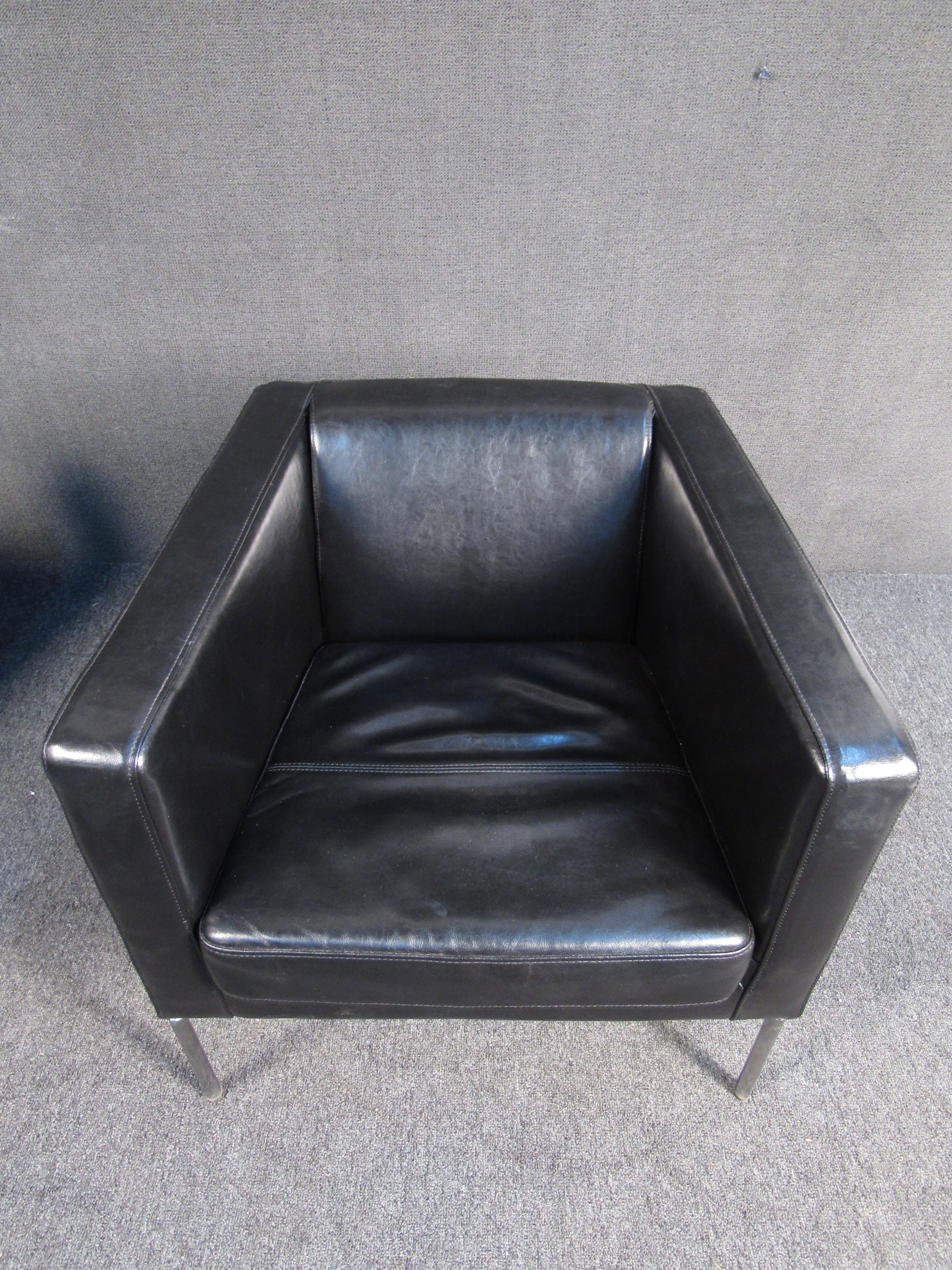Metal Modern Black Leather Club Chairs For Sale