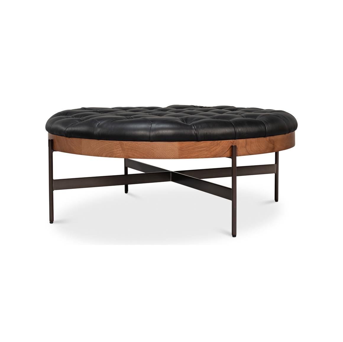 Pouf moderne en cuir noir en vente 3