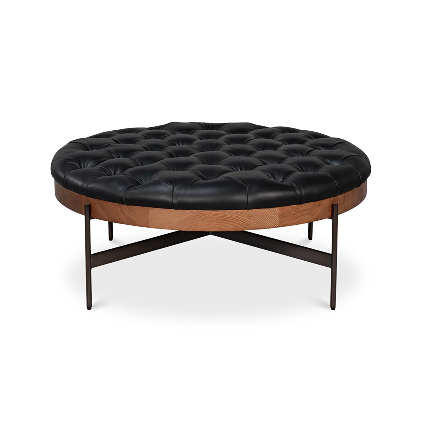Pouf moderne en cuir noir en vente 7
