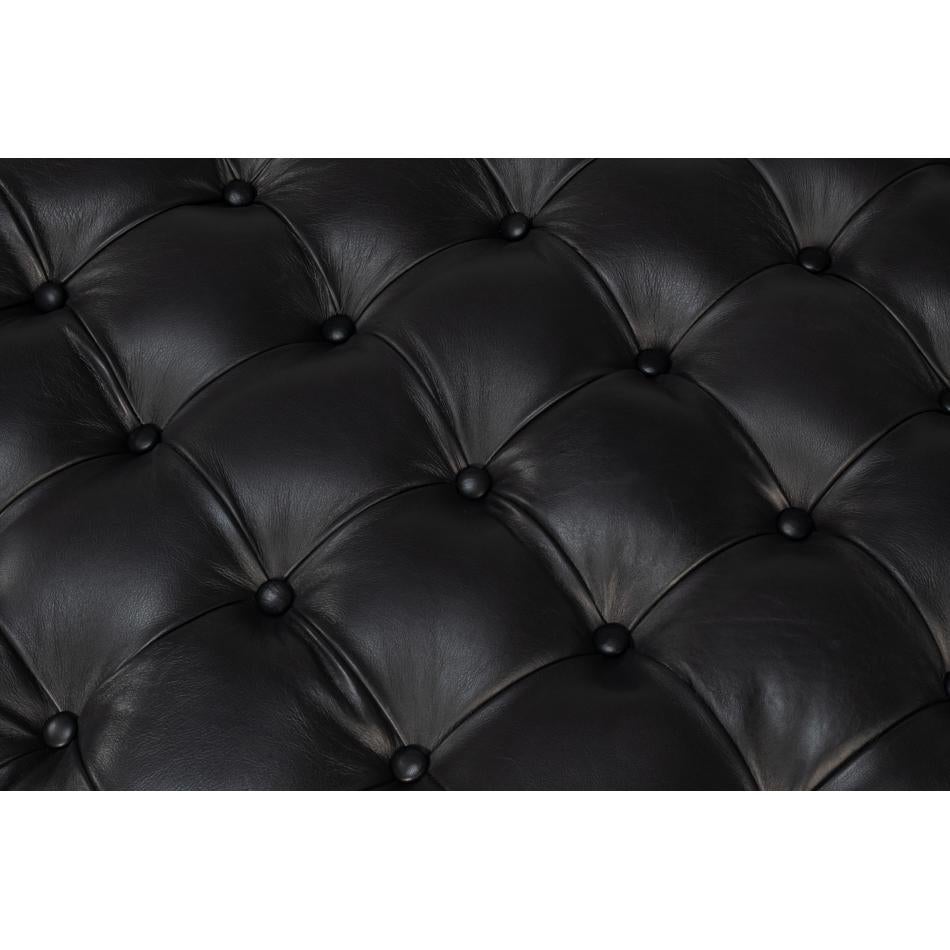 Métal Pouf moderne en cuir noir en vente
