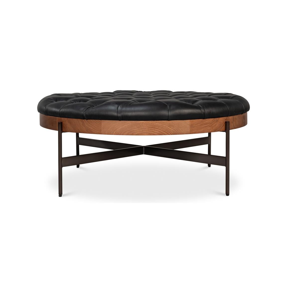 Pouf moderne en cuir noir en vente 2