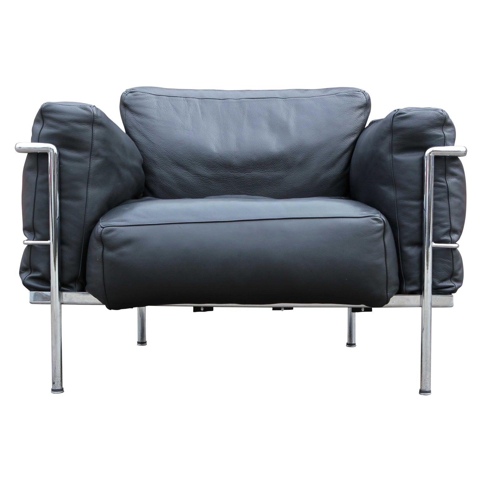 Modern Black Leather LC3 Corbusier Grand Modele Lounge Chair