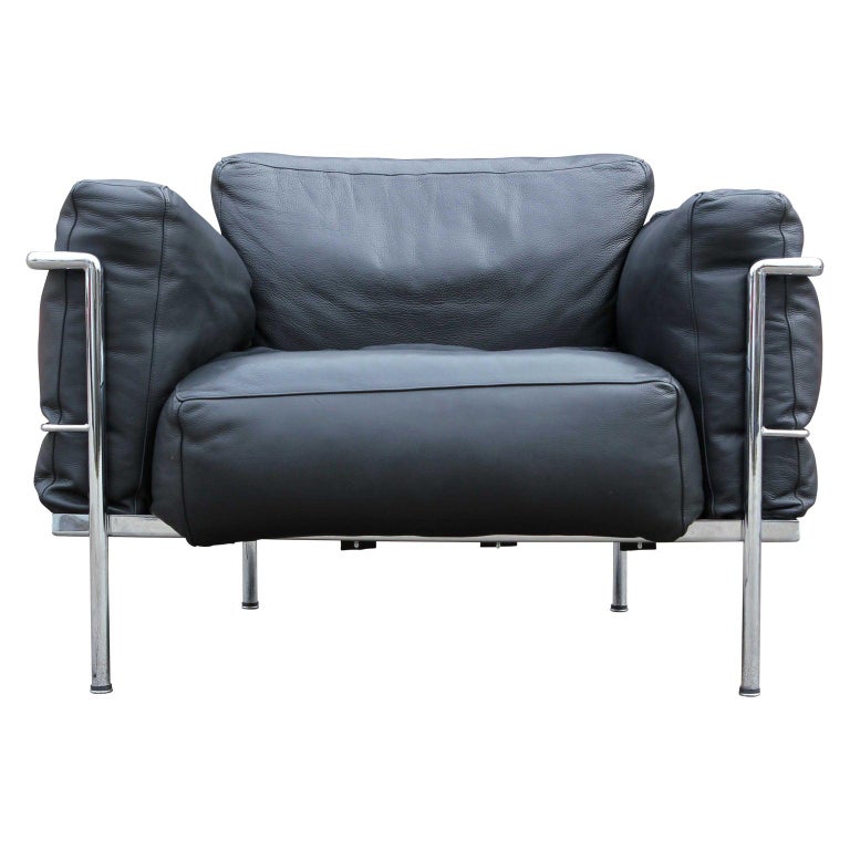 Modern Black Leather LC3 Corbusier Grand Modele Lounge Chair at 1stDibs