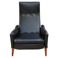 Modern Black Leather Restored Milo Baughman Style High-Back Recliner