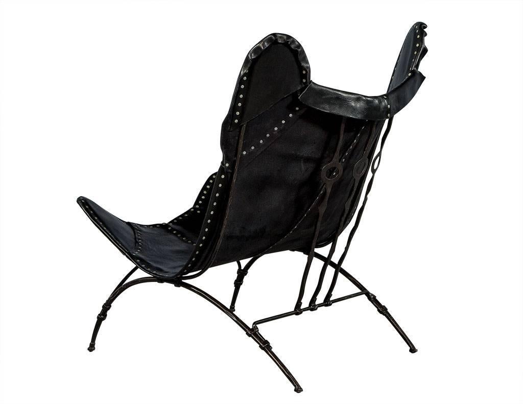 American Modern Black Leather Saddle Chair by Ralph Lauren