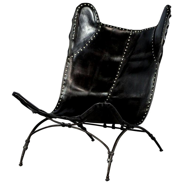 Modern Black Leather Saddle Chair by Ralph Lauren