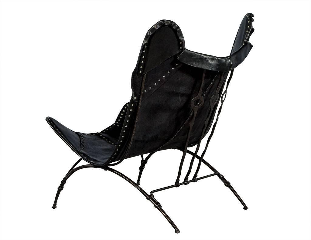 American Modern Black Leather Saddle Chair