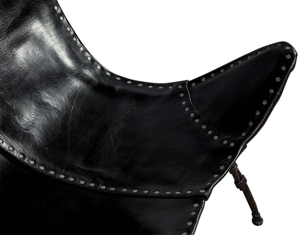 Modern Black Leather Saddle Chair 3