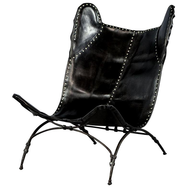 Modern Black Leather Saddle Chair