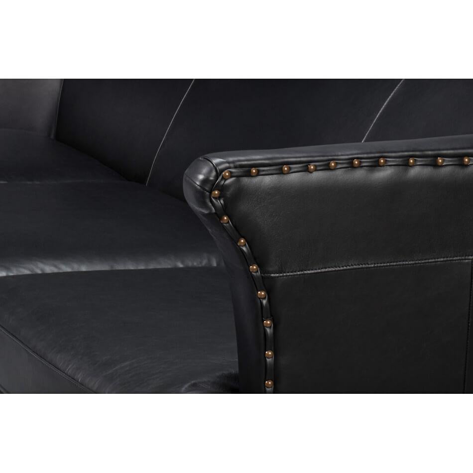 Contemporary Modern Black Leather Sofa For Sale
