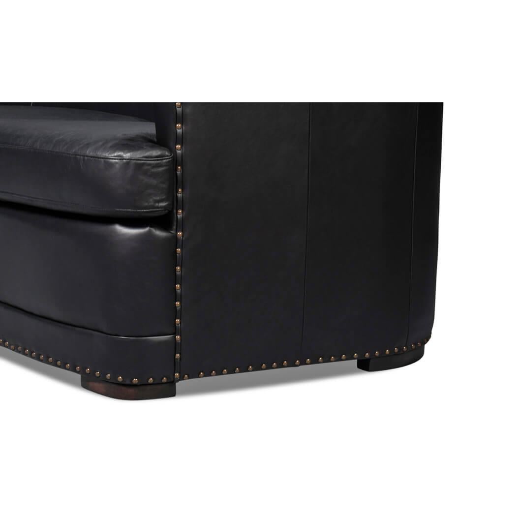 Modern Black Leather Sofa For Sale 3