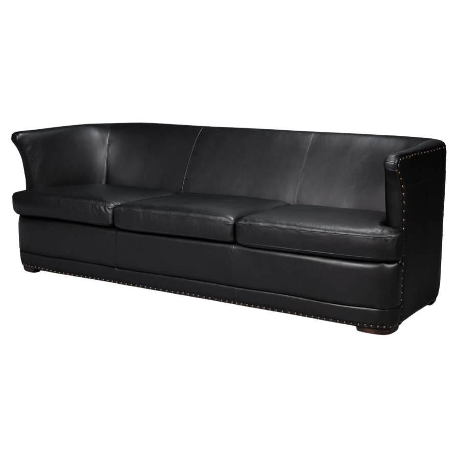 Modern Black Leather Sofa For Sale