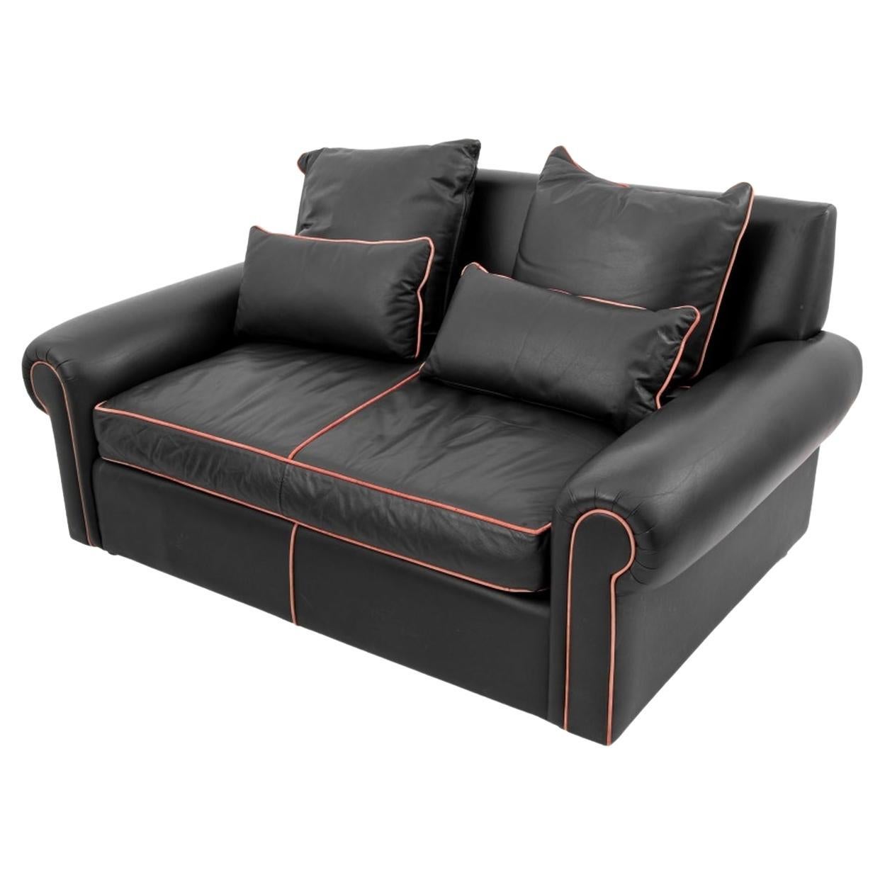 Modern Black Leather Two-Seat Sofa