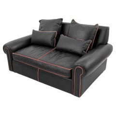 Modern Black Leather Two-Seat Sofa
