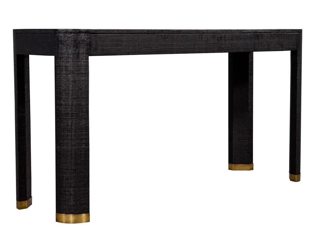Contemporary Modern Black Linen Clad Console Table