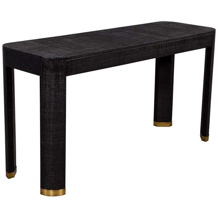 Modern Black Linen Clad Console Table For Sale at 1stDibs