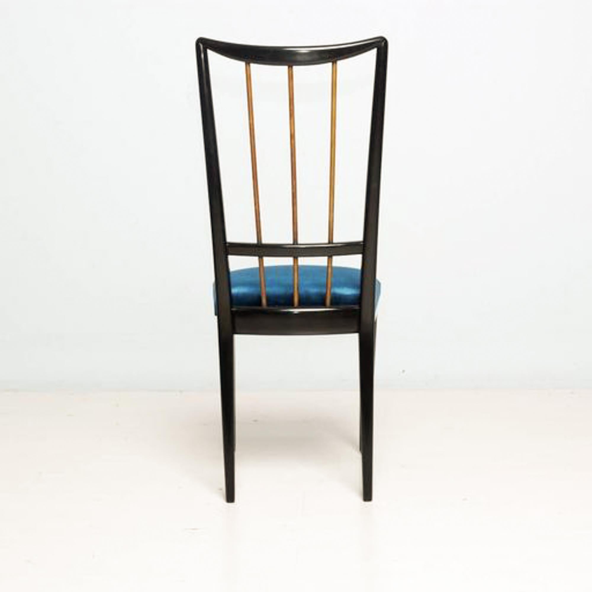 Mid-Century Modern Modern Black Mahogany Dining Set 6 Blue Velvet Chairs Eugenio Escudero 1950s