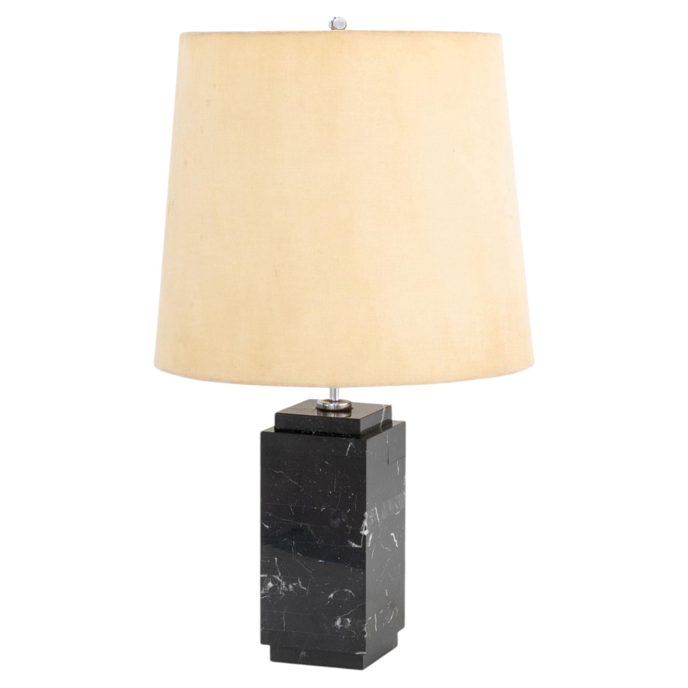 Modern Black Marble and Chrome Table Lamp with Cream Shade