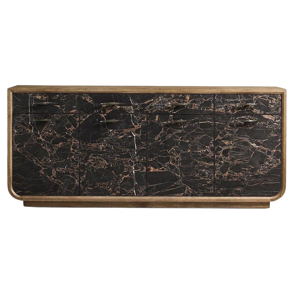 Modern Black Marble and Wood Sideboard For Sale