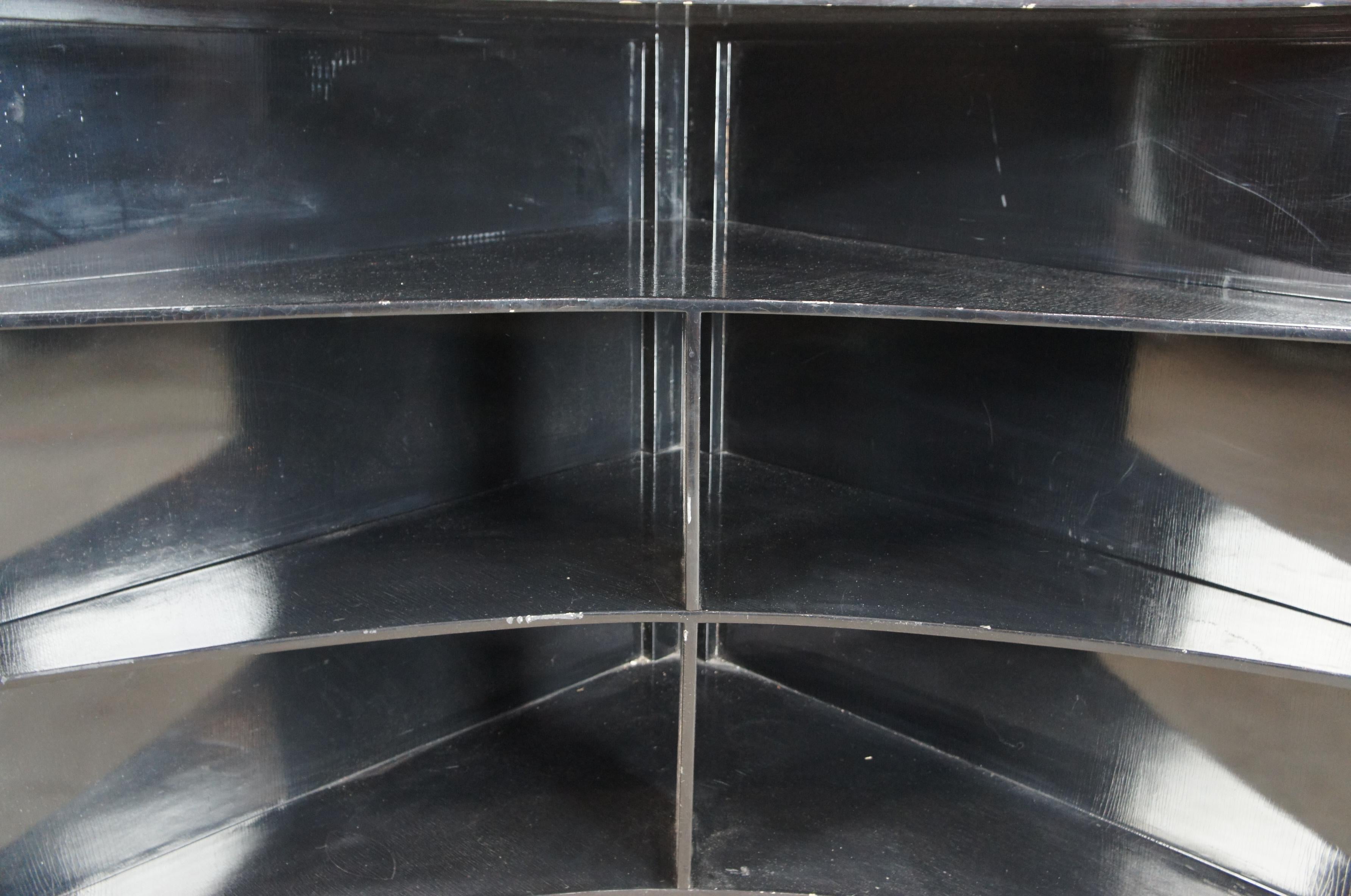 Modern Black Marble Corner TV Console Cabinet Bookshelf Boomerang Display In Good Condition For Sale In Dayton, OH