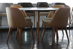 Modern Black Marble Dining Table with Walnut Base