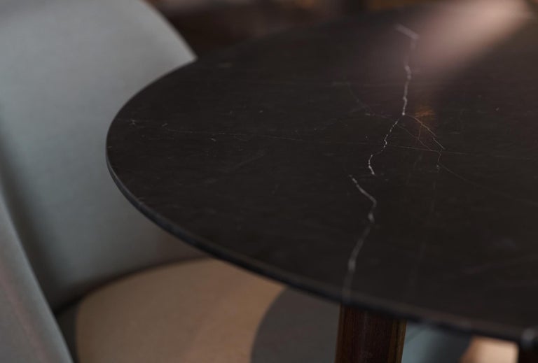 North American Modern Black Marble Dining Table with Walnut Base For Sale