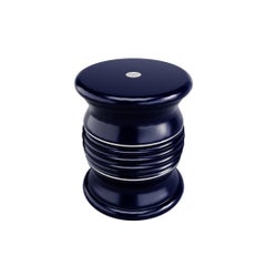 Modern Black Marble Ionian Stool with Gold Details for Outdoor Use