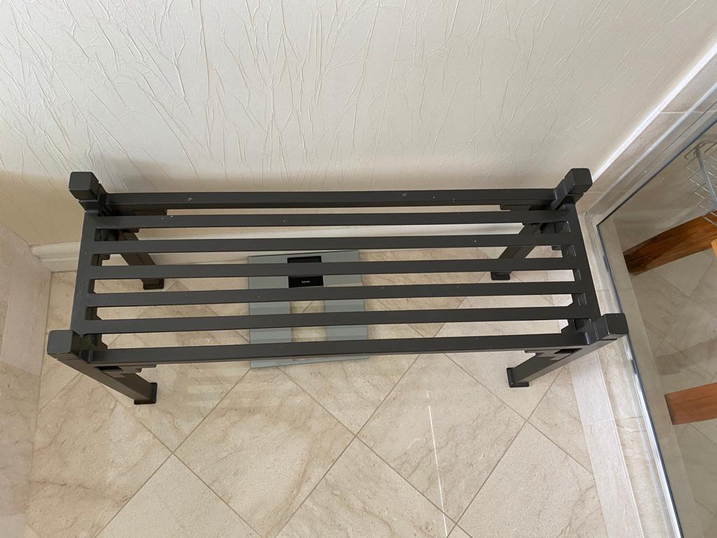 This black metal bench is just the right size for a small area sturdy and handsome to be used anywhere!